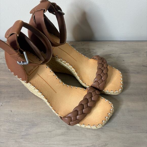 NWOT Dolce Vita Nilton Espadrille Wedge Heels Natural Leather Brown Tan Size 9 - Picture 6 of 10